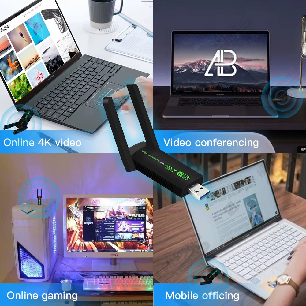 AC1300 Wifi USB Adapter Dual Band 2.4G/5Ghz Wi-Fi Dongle 802.11AC USB Ethernet Wireless Receiver for Pc/Laptop Driver Free