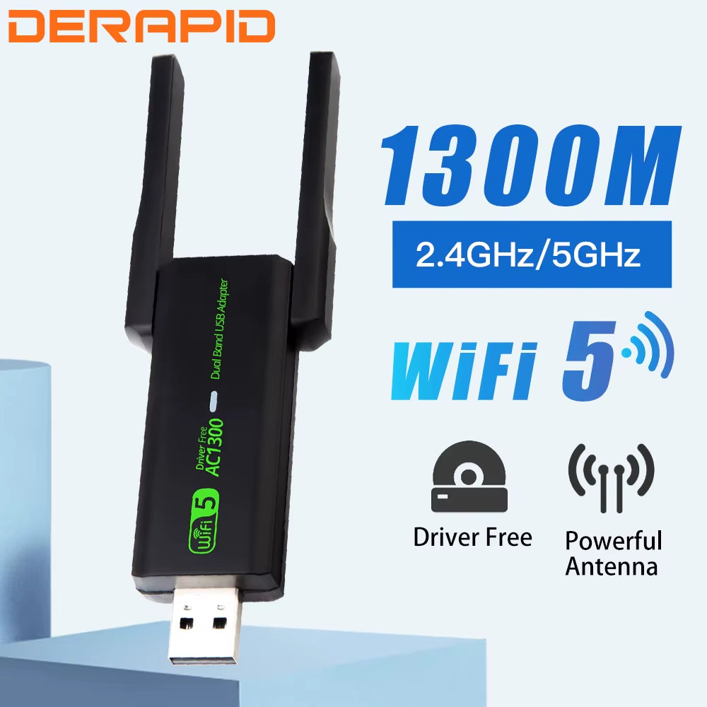 AC1300 Wifi USB Adapter Dual Band 2.4G/5Ghz Wi-Fi Dongle 802.11AC USB Ethernet Wireless Receiver for Pc/Laptop Driver Free