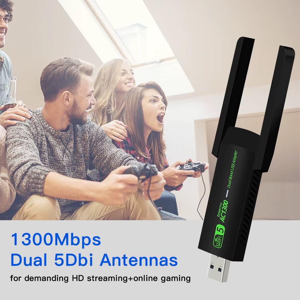 AC1300 Wifi USB Adapter Dual Band 2.4G/5Ghz Wi-Fi Dongle 802.11AC USB Ethernet Wireless Receiver for Pc/Laptop Driver Free