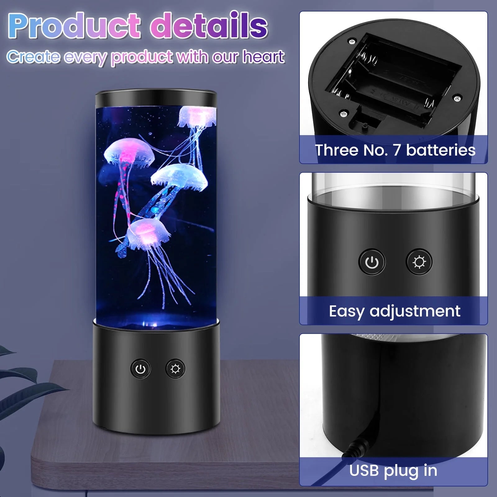 LED Jellyfish Lamp with 7 Colors Changing Jellyfish Night Light Fantasy Jellyfish Aquarium Lamp Decorative Jellyfish Tank Mood Lights,9.06*3.54In