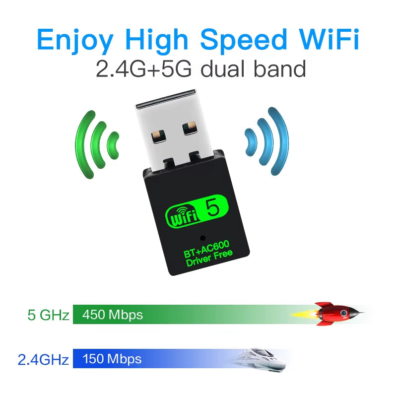 600Mbps USB Wifi Adapter for Bluetooth 4.2 Dual Band 2.4G/5Ghz Wifi Dongle 802.11Ac Mini Wireless Computer Network Card Receiver
